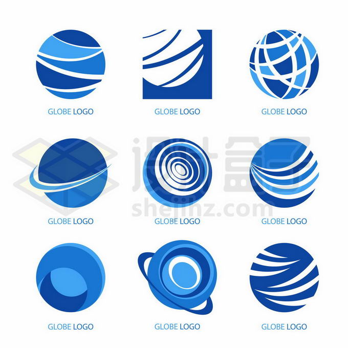9款蓝色圆球地球logo设计方案6655627矢量图片免抠素材 标志LOGO-第1张