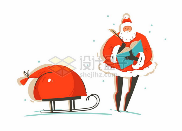 卡通圣诞老人和雪橇车圣诞节插画6155080矢量图片免抠素材 节日素材-第1张