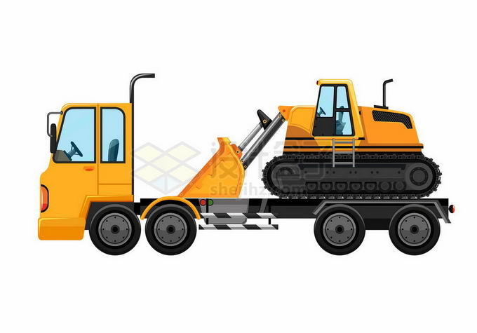 黄色拖车上的推土机工程车辆7842689矢量图片免抠素材 交通运输-第1张