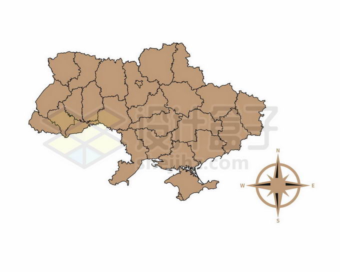金色乌克兰行政地图9267307矢量图片免抠素材 科学地理-第1张