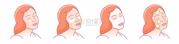 卡通女人在自己脸上贴面膜敷面膜步骤过程5511935矢量图片免抠素材 人物素材-第1张