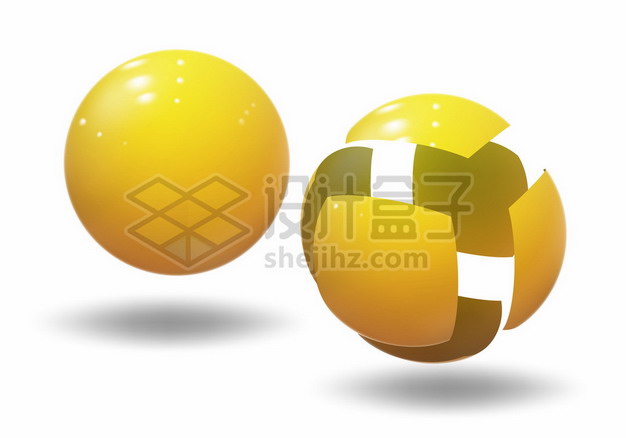 3D黄色小球和分解开的小球8551015矢量图片免抠素材 线条形状-第1张