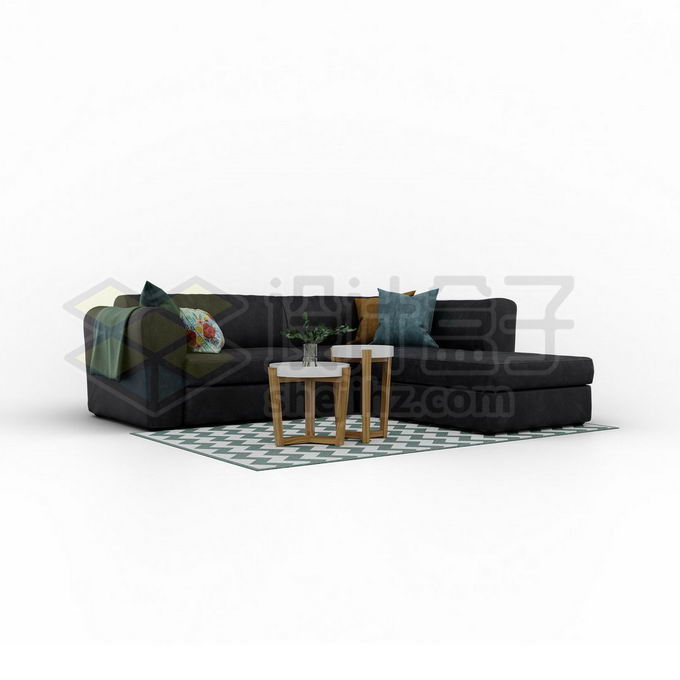 黑色的布艺组合沙发和茶几客厅装修家具6584163矢量图片免抠素材 建筑装修-第1张