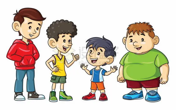 4个卡通小男孩高矮胖瘦都有7533614矢量图片免抠素材 人物素材-第1张