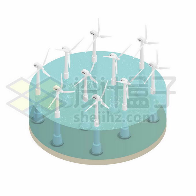 2.5D风格海上风力发电机风能发电的清洁能源9960952矢量图片免抠素材 工业农业-第1张