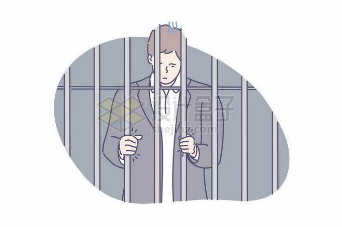 被关在监狱栅栏中的犯罪分子线条插画7065522矢量图片免抠素材 党建政务-第1张