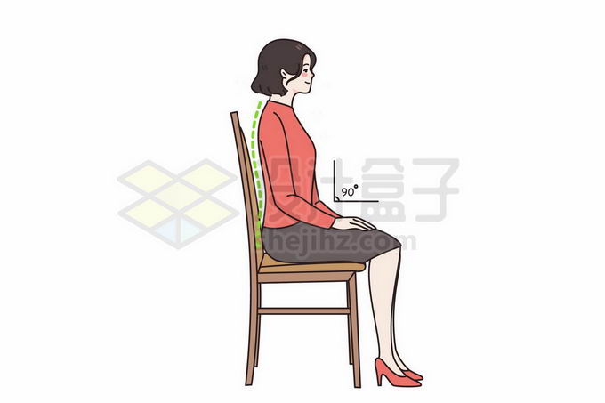卡通女孩在椅子上的正确坐姿插画4372657矢量图片免抠素材