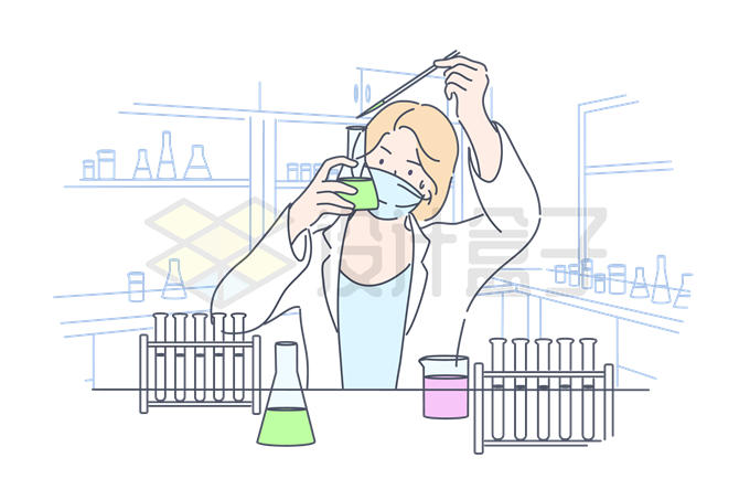 一名女医生科学家正在做化学实验线条插画4141275矢量图片免抠素材