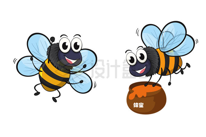 2只卡通小蜜蜂采花蜜8329065矢量图片免抠素材 生物自然-第1张