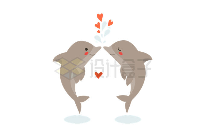两只卡通海豚情侣情人节插画8160303矢量图片免抠素材 生物自然-第1张