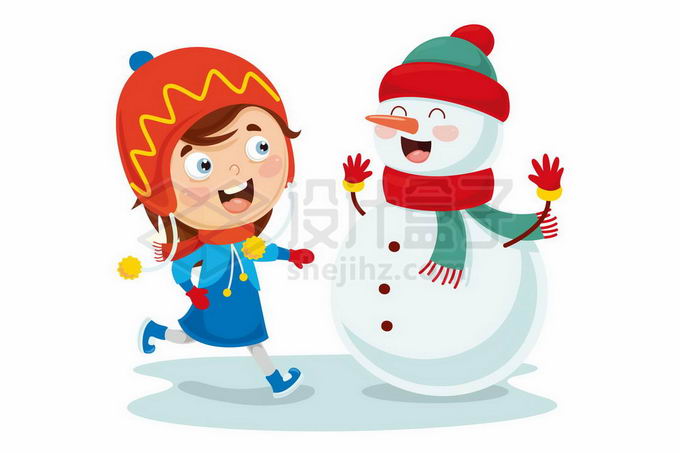 冬天卡通小女孩堆雪人玩儿4315651矢量图片免抠素材 休闲娱乐-第1张