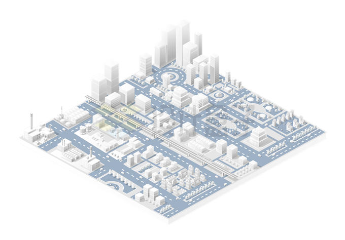 3D风格城市鸟瞰图上高楼大厦街道3D模型5830211矢量图片免抠素材 建筑装修-第1张