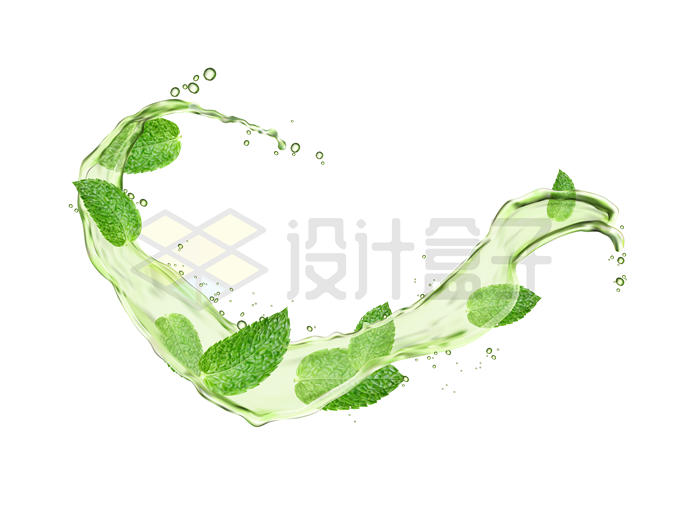 绿色的茶叶和绿茶水花效果1281687矢量图片免抠素材 效果元素-第1张