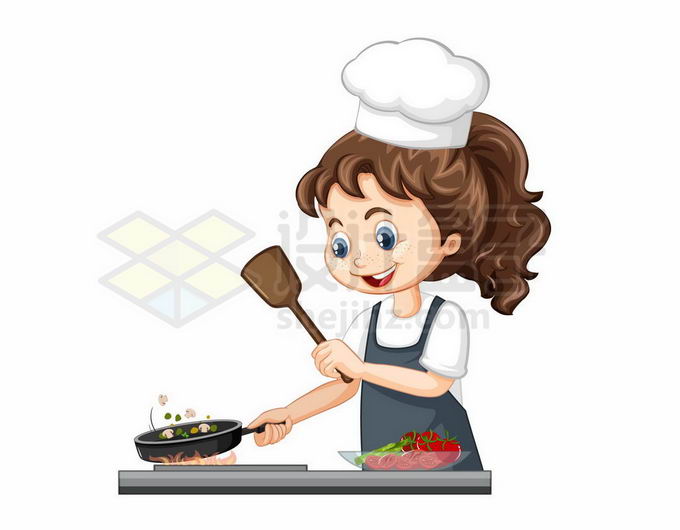 卡通女厨师正在认真的做菜9988999矢量图片免抠素材 人物素材