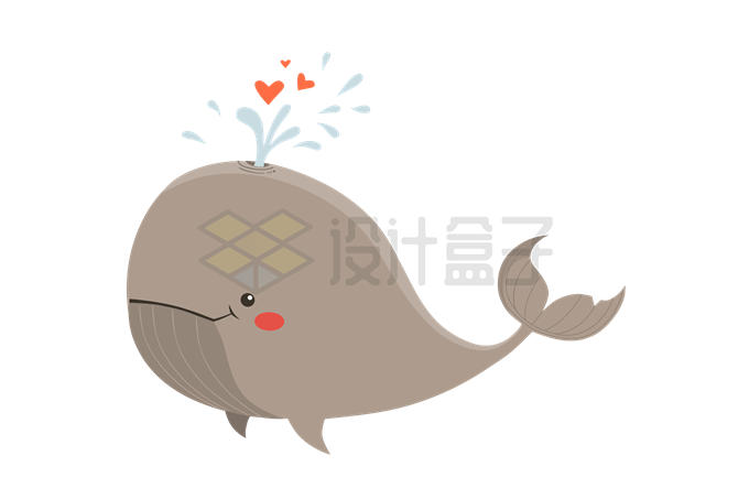 卡通鲸鱼喷出小红心情人节插画2078243矢量图片免抠素材 生物自然-第1张