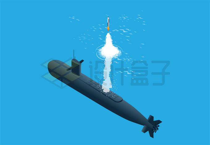 2.5D风格核潜艇在水下发射战略核导弹潜射导弹1086963矢量图片免抠素材 军事科幻-第1张