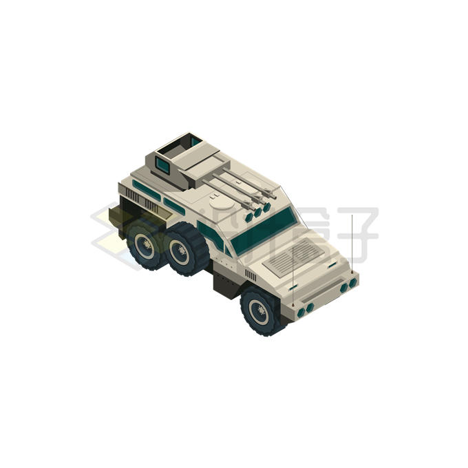 3D风格装了三门机关炮的装甲车4581396矢量图片免抠素材 军事科幻-第1张