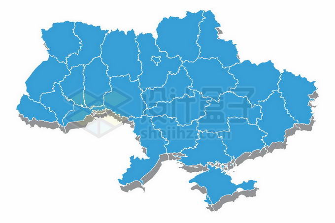 带阴影蓝色色块组成的乌克兰行政地图4464321矢量图片免抠素材 科学地理-第1张
