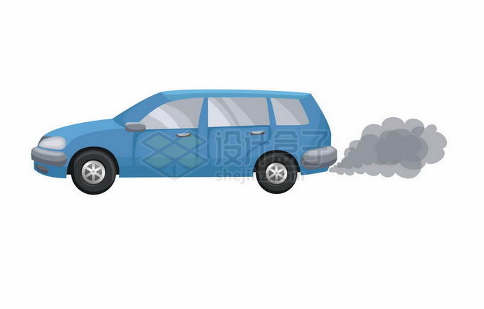 蓝色卡通汽车排放超标的尾气污染大气7260230矢量图片免抠素材 交通运输-第1张
