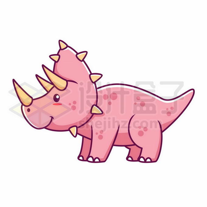 粉色的卡通三角龙可爱恐龙儿童画3603482矢量图片免抠素材 生物自然