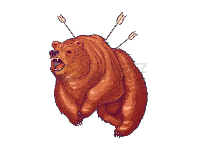 愤怒的棕熊身上插着箭飞奔1169789矢量图片免抠素材 生物自然-第1张