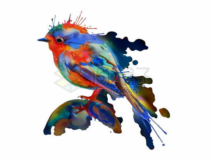 彩色泼墨风格抽象麻雀插画7825245矢量图片免抠素材 生物自然-第1张