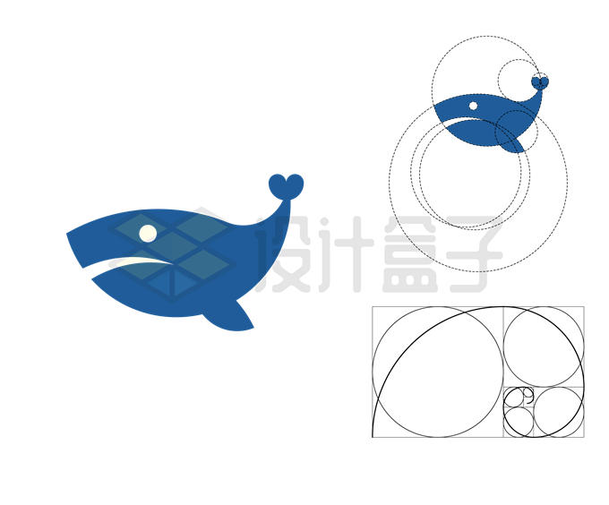 黄金分割比例的鲸鱼logo设计方案6490030矢量图片免抠素材 IT科技-第1张
