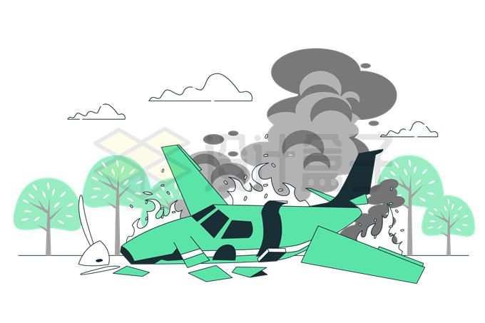 坠毁在地面上的飞机客机失事插画5619975矢量图片免抠素材
