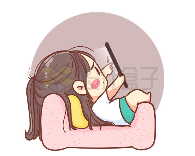 超可爱卡通小美女躺在沙发玩手机躺平生活5778279矢量图片免抠素材
