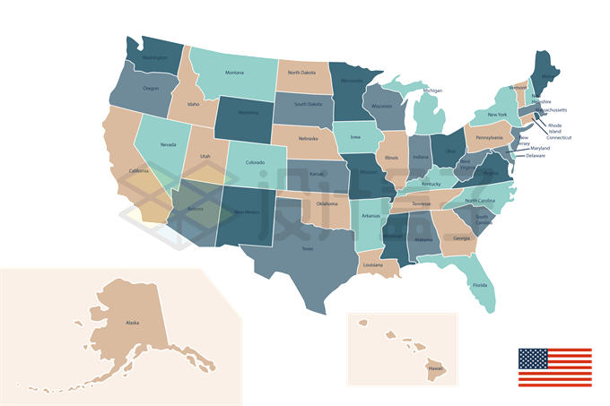 彩色的美国行政地图划分8372944矢量图片免抠素材 科学地理-第1张