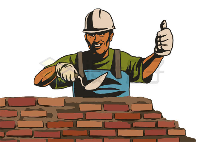 建筑工人正在砌墙五一劳动节劳动人民插画9102536矢量图片免抠素材 工业农业-第1张