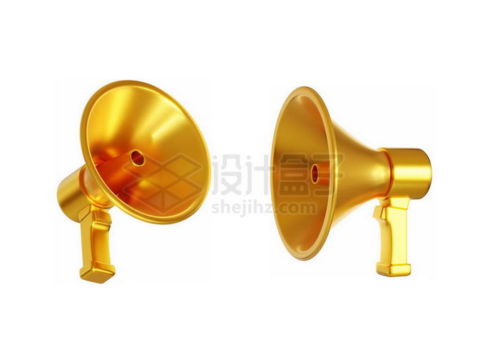 2款黄金大喇叭扬声器3D金属模型7953765PSD免抠图片素材 生活素材-第1张
