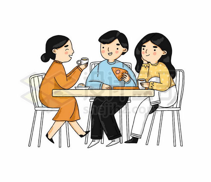 一群人坐在桌子前吃午餐喝咖啡卡通人物形象7537398矢量图片免抠素材 休闲娱乐-第1张