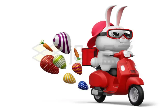 卡通小兔子骑着电动车送外卖9885656PSD免抠图片素材 交通运输-第1张