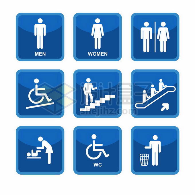 男女残疾人专用厕所斜坡楼梯电梯母婴室丢垃圾等公共场所标志5230052矢量图片免抠素材 标志LOGO-第1张