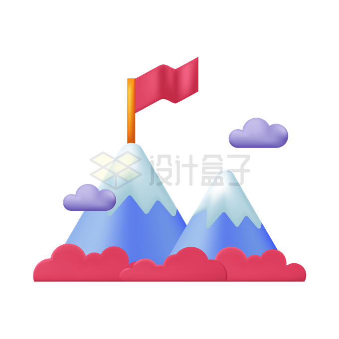 卡通雪山山顶的红旗象征目标4289181矢量图片免抠素材 商务职场-第1张