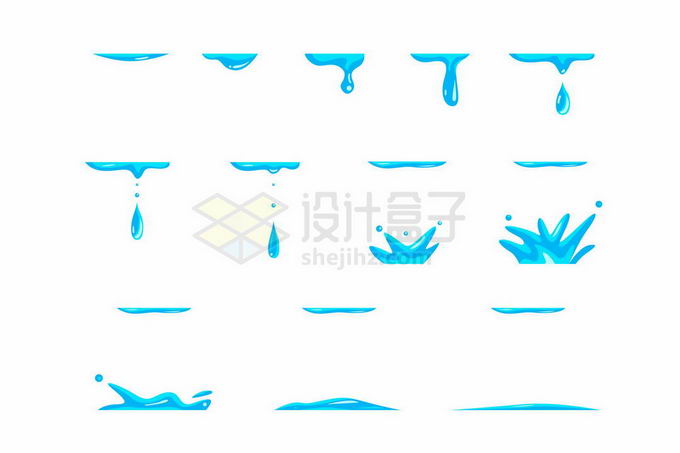 蓝色滴水和飞溅的水花效果全过程卡通漫画8883659矢量图片免抠素材免费下载 效果元素-第1张