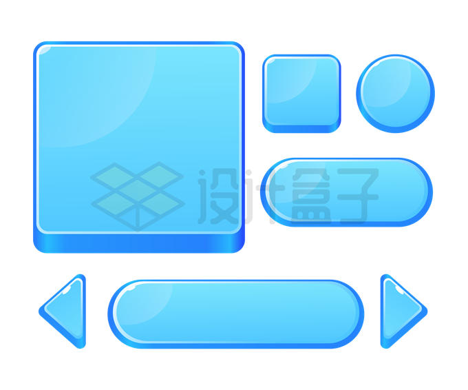 各种蓝色的卡通水晶按钮方向键等游戏元素UI设计4386296矢量图片免抠素材 按钮元素-第1张