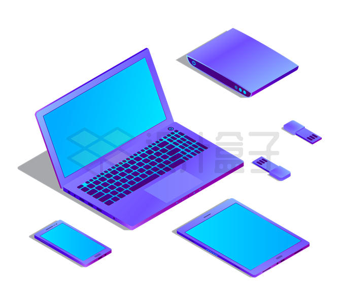 2.5D风格紫色笔记本电脑平板电脑手机投影仪等5455404矢量图片免抠素材 IT科技-第1张