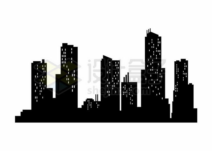 万家灯火的城市剪影高楼大厦夜景6930091矢量图片免抠素材 建筑装修-第1张