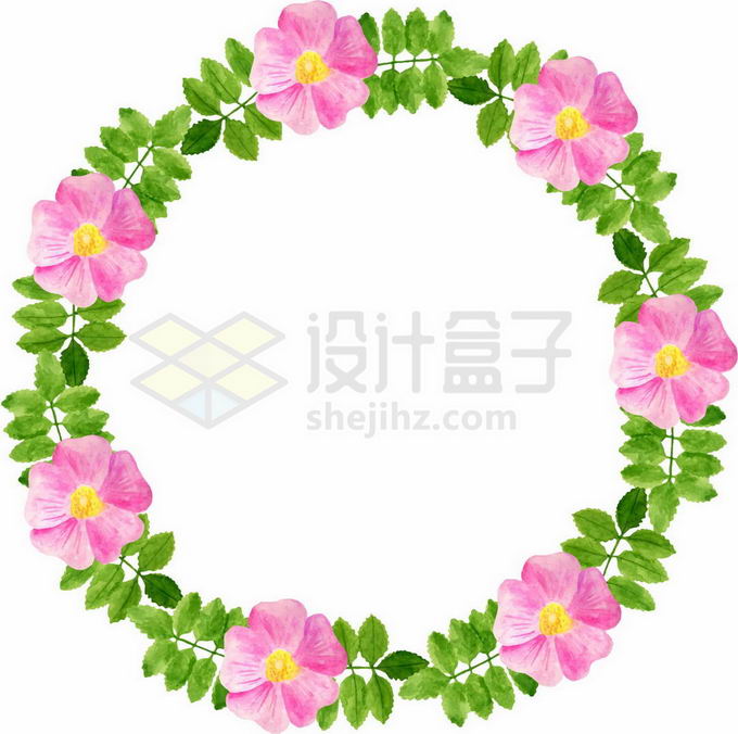粉红色花朵和绿叶组成的花环8039161矢量图片免抠素材免费下载 生物自然-第1张
