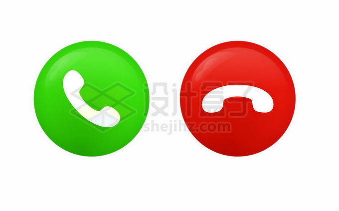 绿色红色手机电话接听和挂断圆形按钮9307079矢量图片免抠素材 按钮元素-第1张