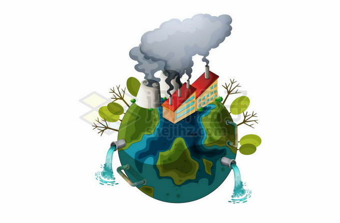 卡通地球上工厂污染空气水源环境被破坏插画6515541矢量图片免抠素材 生物自然-第1张