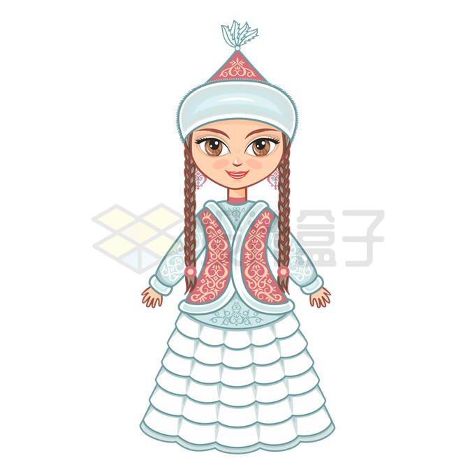 身穿白色传统服饰的卡通蒙古族女孩8550308矢量图片免抠素材 人物素材-第1张