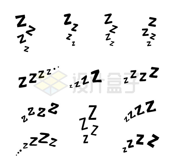 12款睡觉符号Zzzz快睡着了无聊等待表情包1032705矢量图片免抠素材 线条形状-第1张