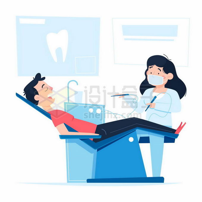 卡通牙医正在检查病人的牙齿插画5708973矢量图片免抠素材免费下载 健康医疗-第1张