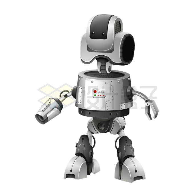 一台银灰色金属光泽的卡通人形机器人1415228矢量图片免抠素材 军事科幻-第1张