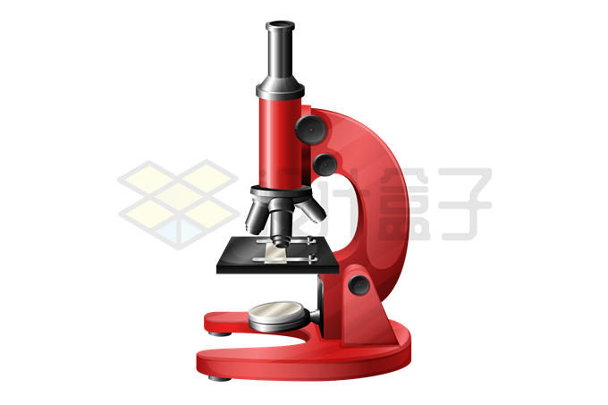 一台红色的光学显微镜实验室器材6911111矢量图片免抠素材 科学地理-第1张