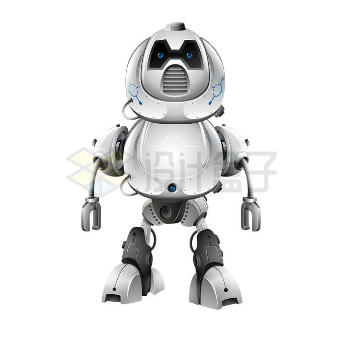 一台银灰色金属光泽的卡通双足行走机器人4495419矢量图片免抠素材 军事科幻-第1张