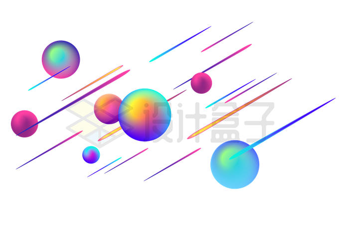 彩色渐变色圆球和发光线条抽象装饰6763643矢量图片免抠素材 装饰素材-第1张
